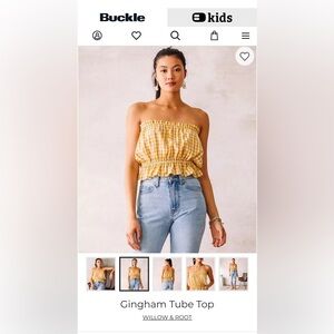 Willow & root - Strapless Yellow Gingham Smocked Crop Top